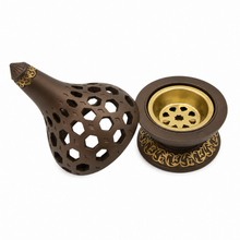 Arabesque Honeycomb Dome Incense Burner with Gold Inner Bowl - Light Brown