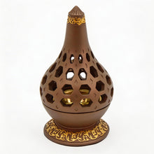 Arabesque Honeycomb Dome Incense Burner with Gold Inner Bowl - Light Brown