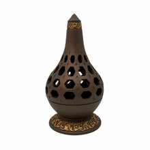 Arabesque Honeycomb Dome Incense Burner with Gold Inner Bowl - Light Brown