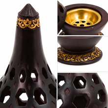 Arabesque Honeycomb Dome Incense Burner with Gold Inner Bowl - Dark Brown