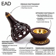 Arabesque Honeycomb Dome Incense Burner with Gold Inner Bowl - Dark Brown
