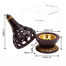 Arabesque Honeycomb Dome Incense Burner with Gold Inner Bowl - Dark Brown