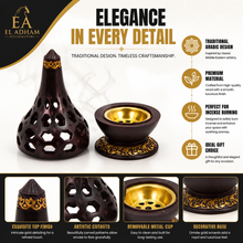 Arabesque Honeycomb Dome Incense Burner with Gold Inner Bowl - Dark Brown