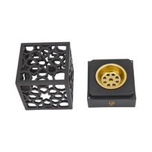 Geometric Incense Burner with Gold Bowl – Black Cube