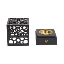 Geometric Incense Burner with Gold Bowl – Black Cube