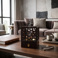 Geometric Cube Incense Burner with Gold Inner Bowl - Dark Brown