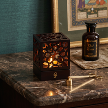 Geometric Cube Incense Burner with Gold Inner Bowl - Dark Brown