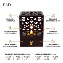 Geometric Cube Incense Burner with Gold Inner Bowl - Dark Brown