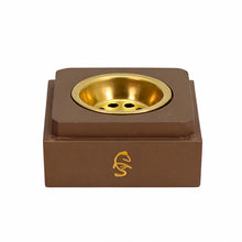 Geometric Cube Incense Burner with Gold Inner Bowl - Light Brown