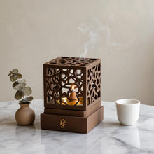 Geometric Cube Incense Burner with Gold Inner Bowl - Light Brown