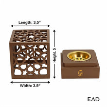 Geometric Cube Incense Burner with Gold Inner Bowl - Light Brown