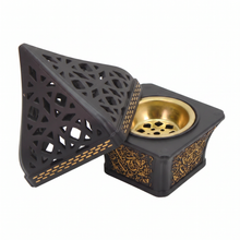 Ornate Pyramid Incense Burner with Arabic Calligraphy Base - Black-Gold