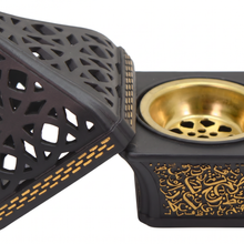 Ornate Pyramid Incense Burner with Arabic Calligraphy Base - Black-Gold