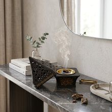 Ornate Pyramid Incense Burner with Arabic Calligraphy Base - Black-Gold