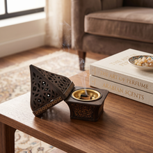 Ornate Pyramid Incense Burner with Arabic Calligraphy Base - Black-Gold