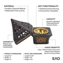 Ornate Pyramid Incense Burner with Arabic Calligraphy Base - Black-Gold