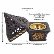 Ornate Pyramid Incense Burner with Arabic Calligraphy Base - Black-Gold