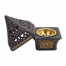 Ornate Pyramid Incense Burner with Arabic Calligraphy Base - Black-Gold