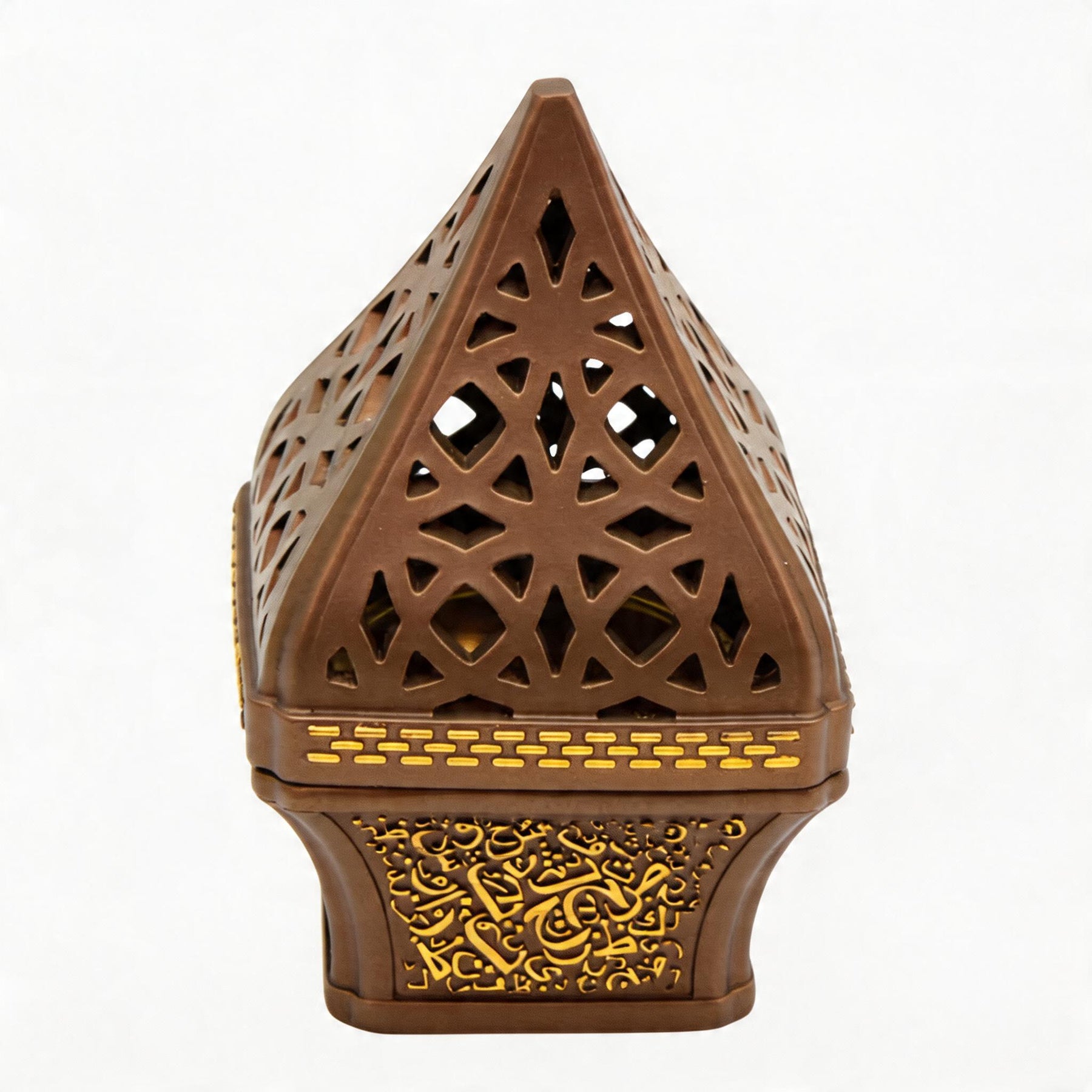 Ornate Pyramid Incense Burner with Arabic Calligraphy Base - Light Brown