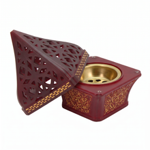 Ornate Pyramid Incense Burner with Arabic Calligraphy Base - Red