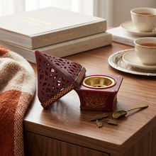 Ornate Pyramid Incense Burner with Arabic Calligraphy Base - Red