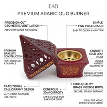 Ornate Pyramid Incense Burner with Arabic Calligraphy Base - Red