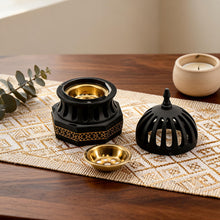 Luxury Slitted Dome Incense Burner - Black-Gold
