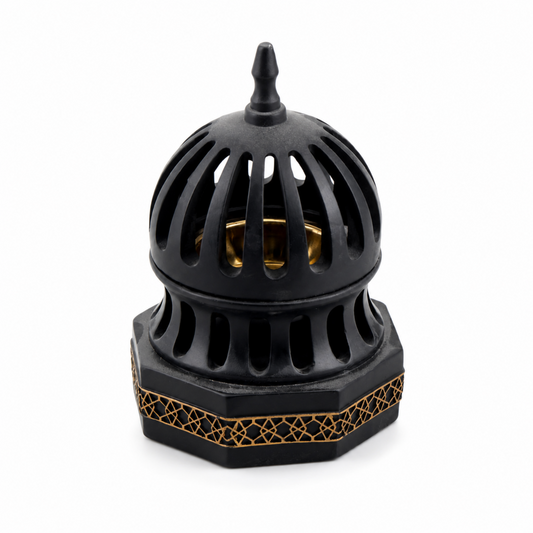 Luxury Slitted Dome Incense Burner – Black-Gold Decorative Bakhoor Holder