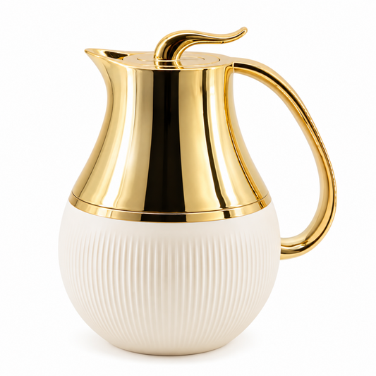 Royal White & Gold Thermal Jug 1L - Elegant Insulated Serving Flask, 8.5" x 7" x 9.5"