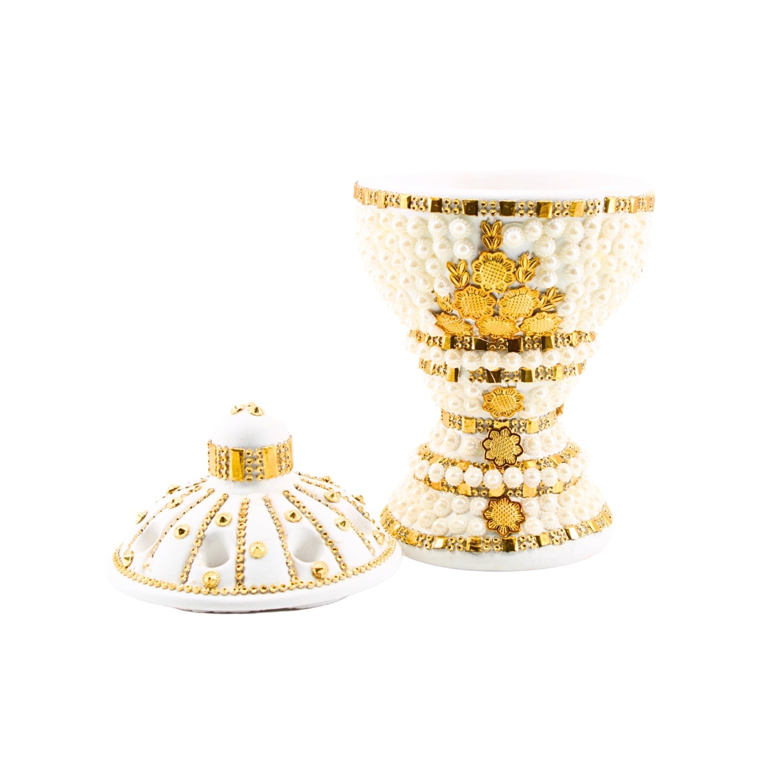 Large White-Gold Traditional Clay Incense Burner | www.eladhamdist.com