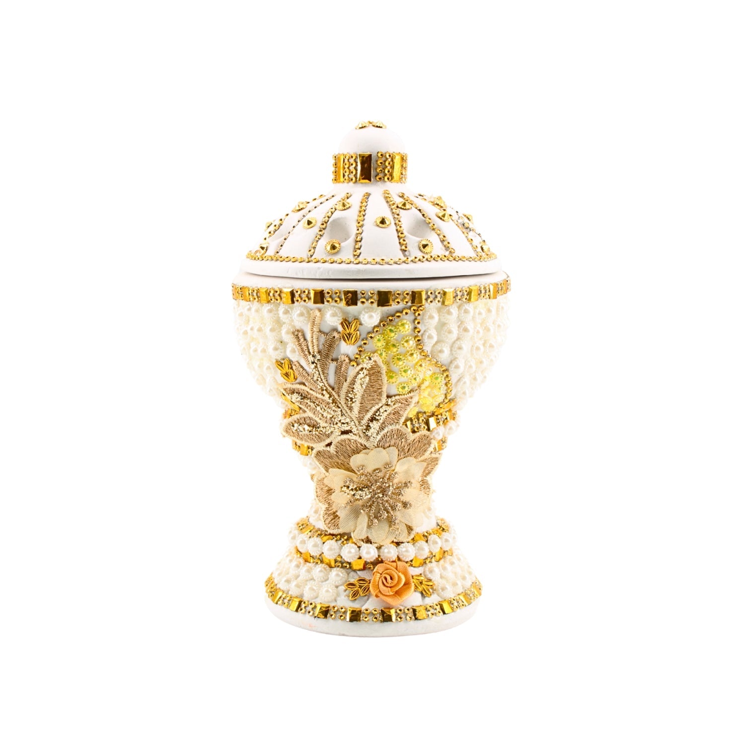 Large White-Gold Traditional Clay Incense Burner | www.eladhamdist.com