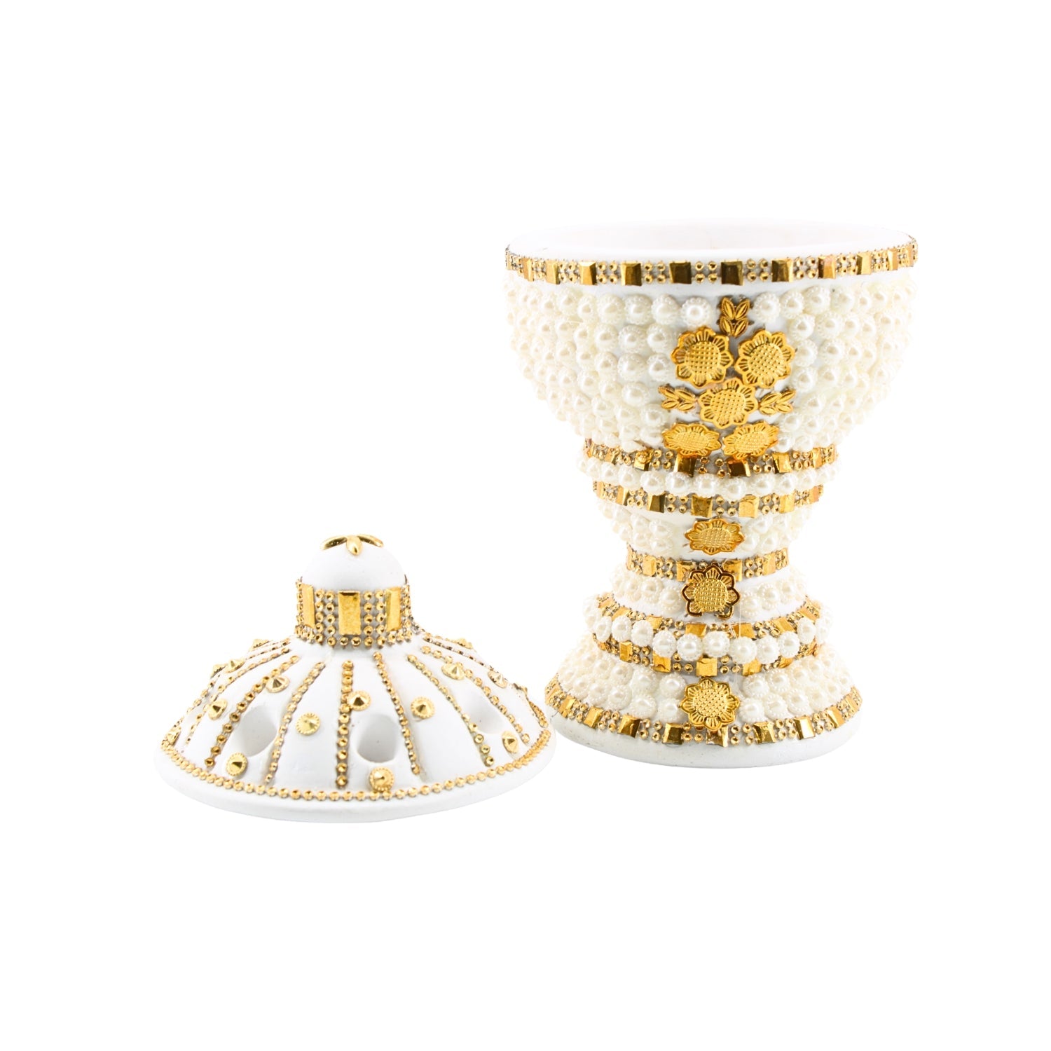 Large White-Gold Traditional Clay Incense Burner | www.eladhamdist.com