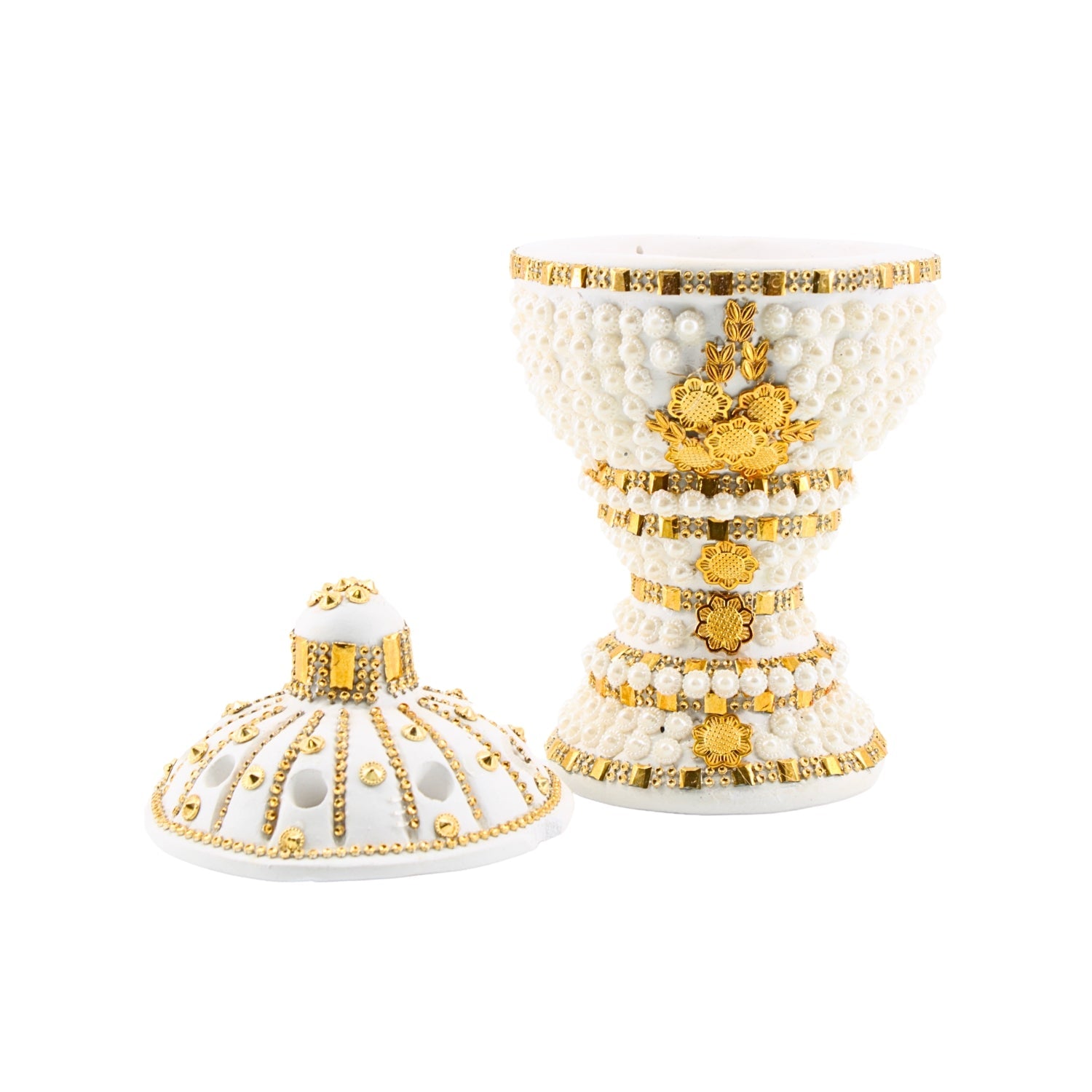 Large White-Gold Traditional Clay Incense Burner | www.eladhamdist.com