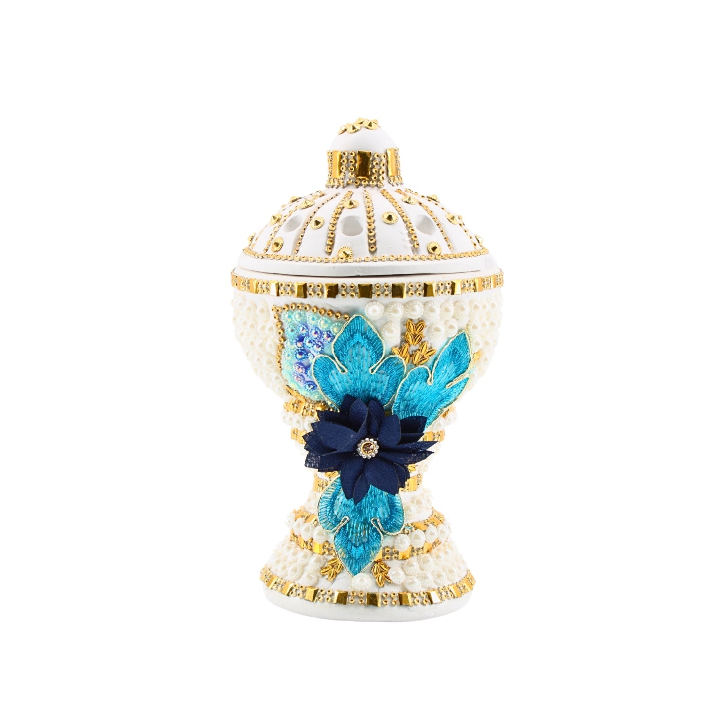 Large White-Gold Traditional Clay Incense Burner | www.eladhamdist.com