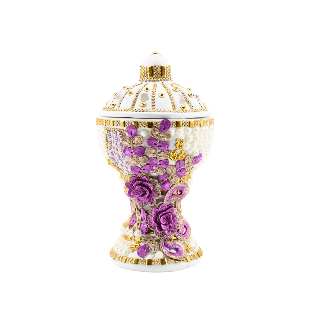 Large White-Gold Traditional Clay Incense Burner | www.eladhamdist.com
