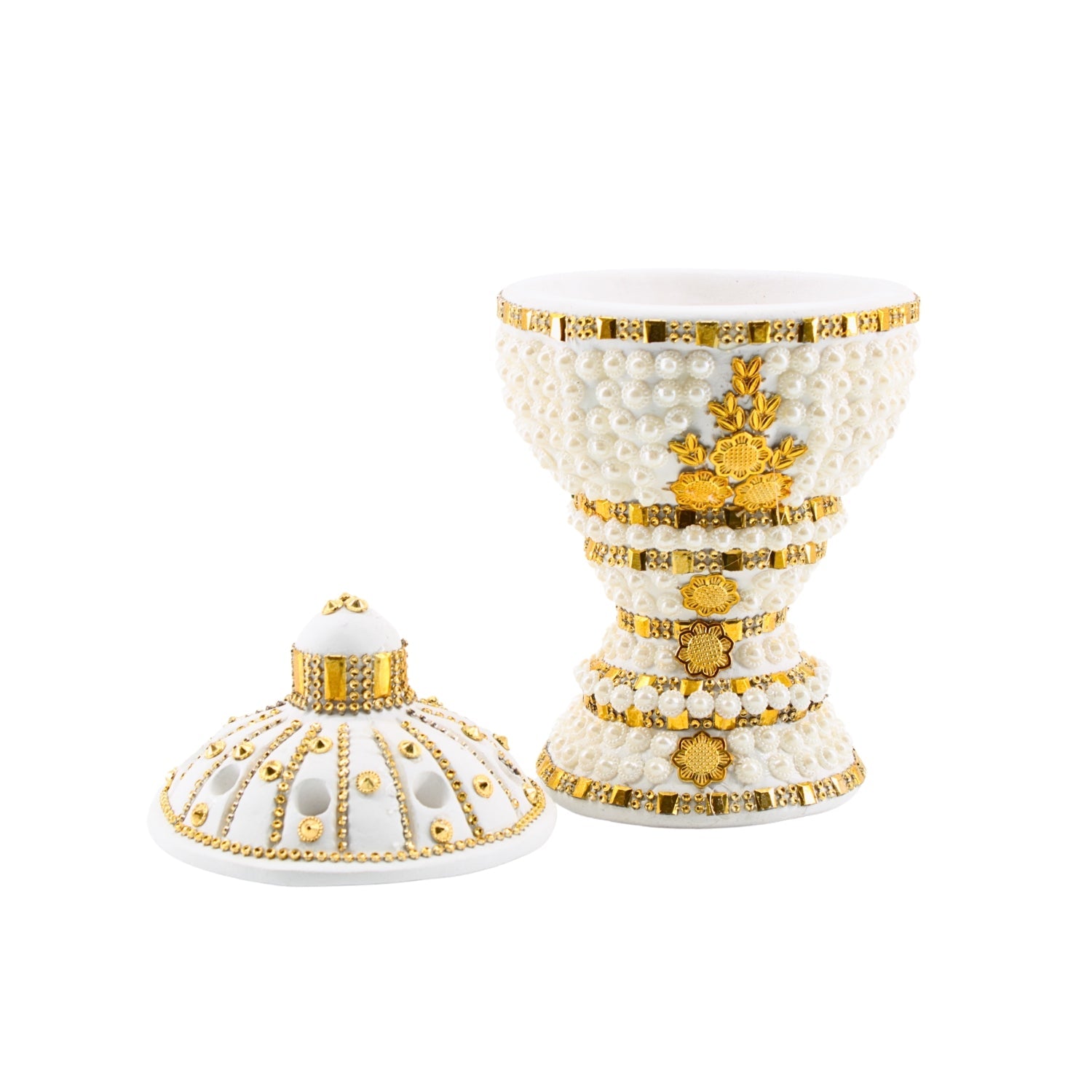 Large White-Gold Traditional Clay Incense Burner | www.eladhamdist.com
