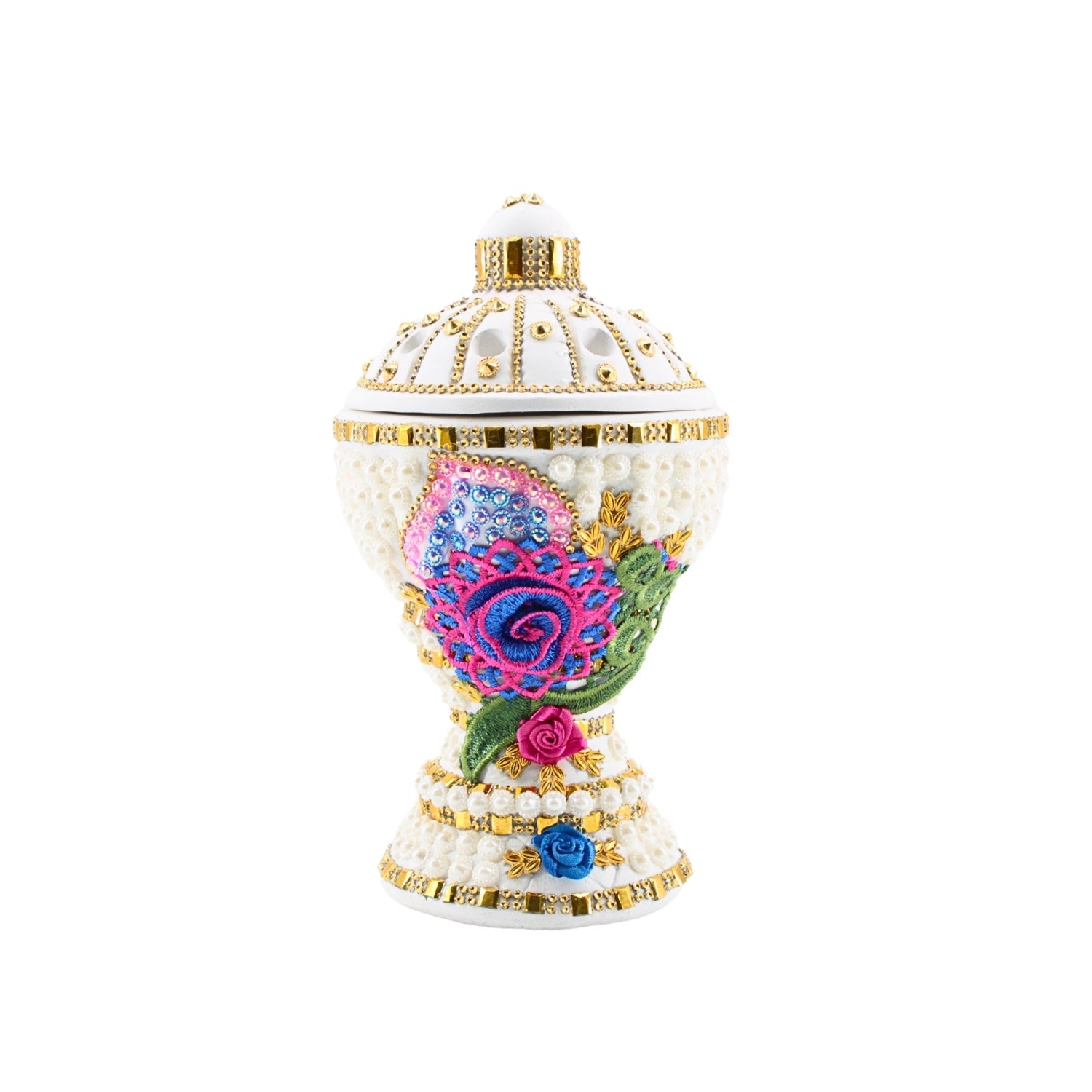 Large White-Gold Traditional Clay Incense Burner | www.eladhamdist.com