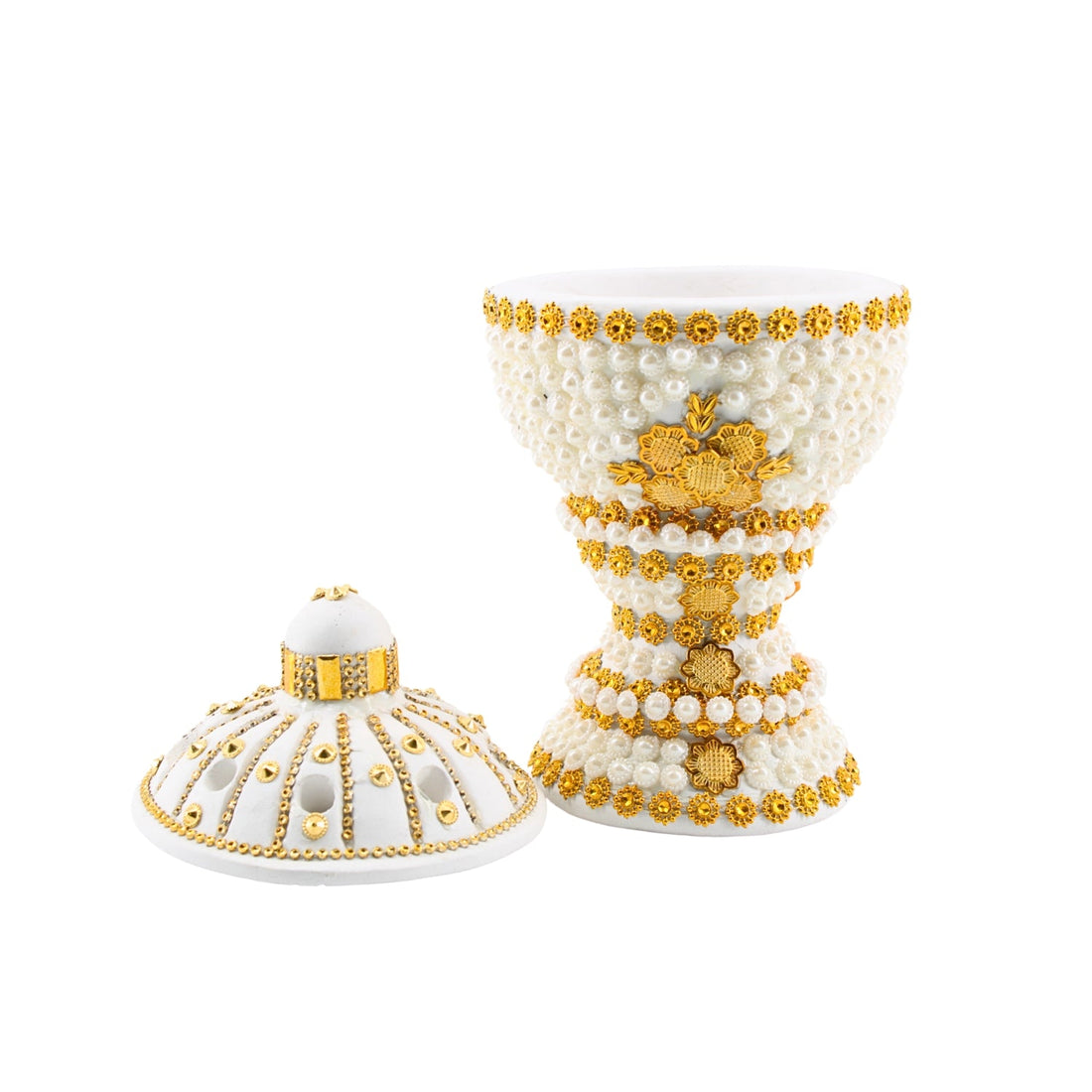 Large White-Gold Traditional Clay Incense Burner | www.eladhamdist.com