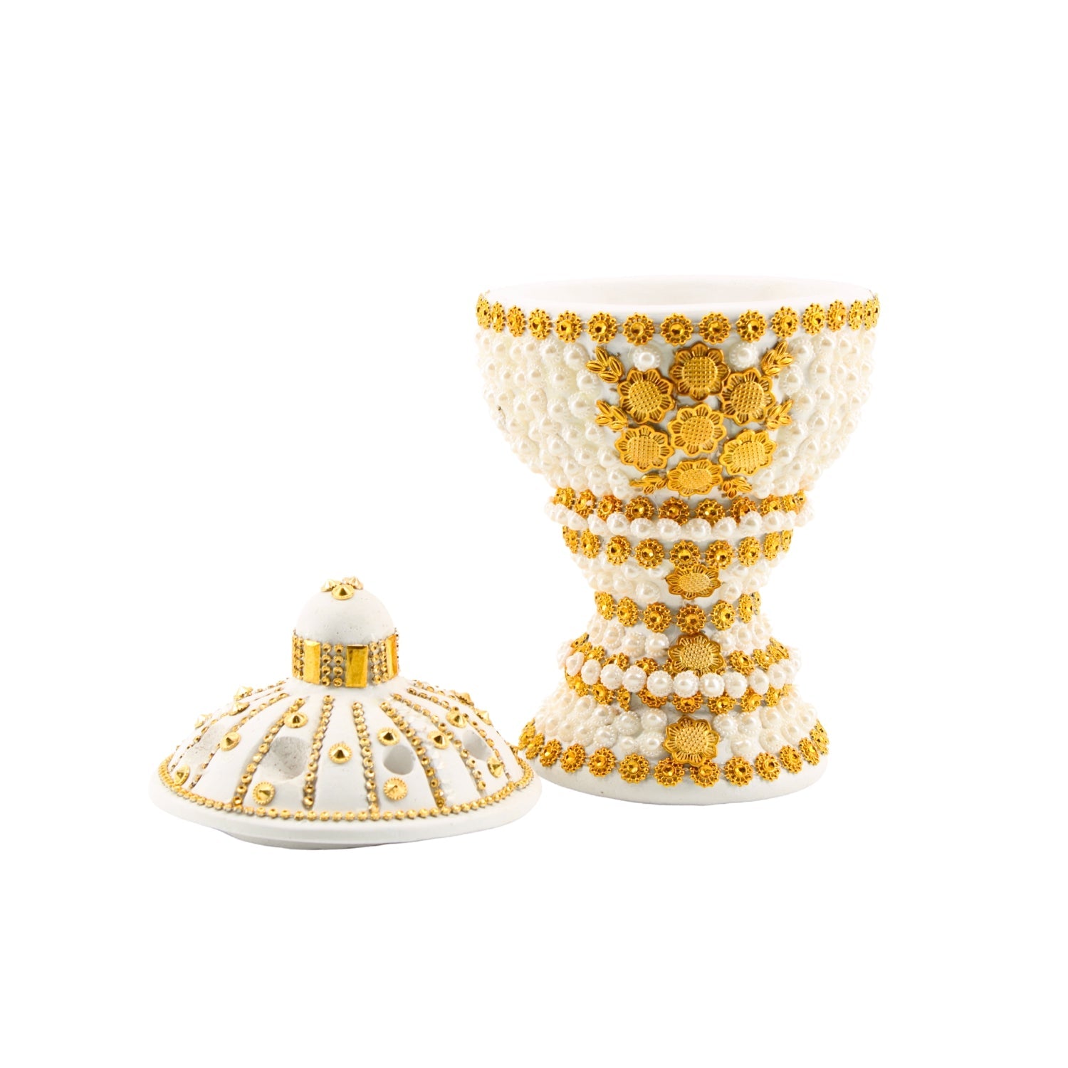 Large White-Gold Traditional Clay Incense Burner | www.eladhamdist.com