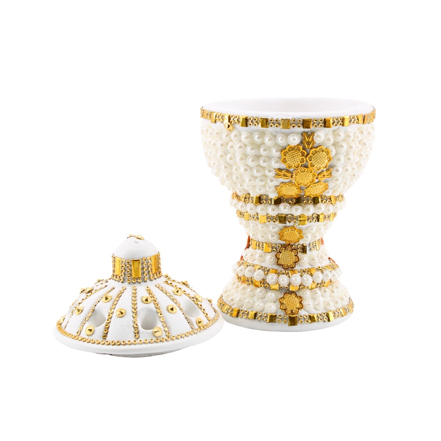 Large White-Gold Traditional Clay Incense Burner | www.eladhamdist.com