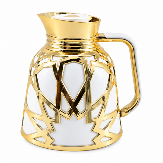 Premium Geometric Insulated Serving Flask - White & Gold
