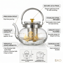 Majestic Deco Glass Teapot with Metal Handle 1400ml
