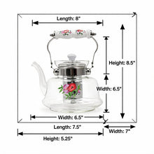 Floral Glass Tea Kettle with Ceramic Handle & Stainless Steel Infuser - 1200ml