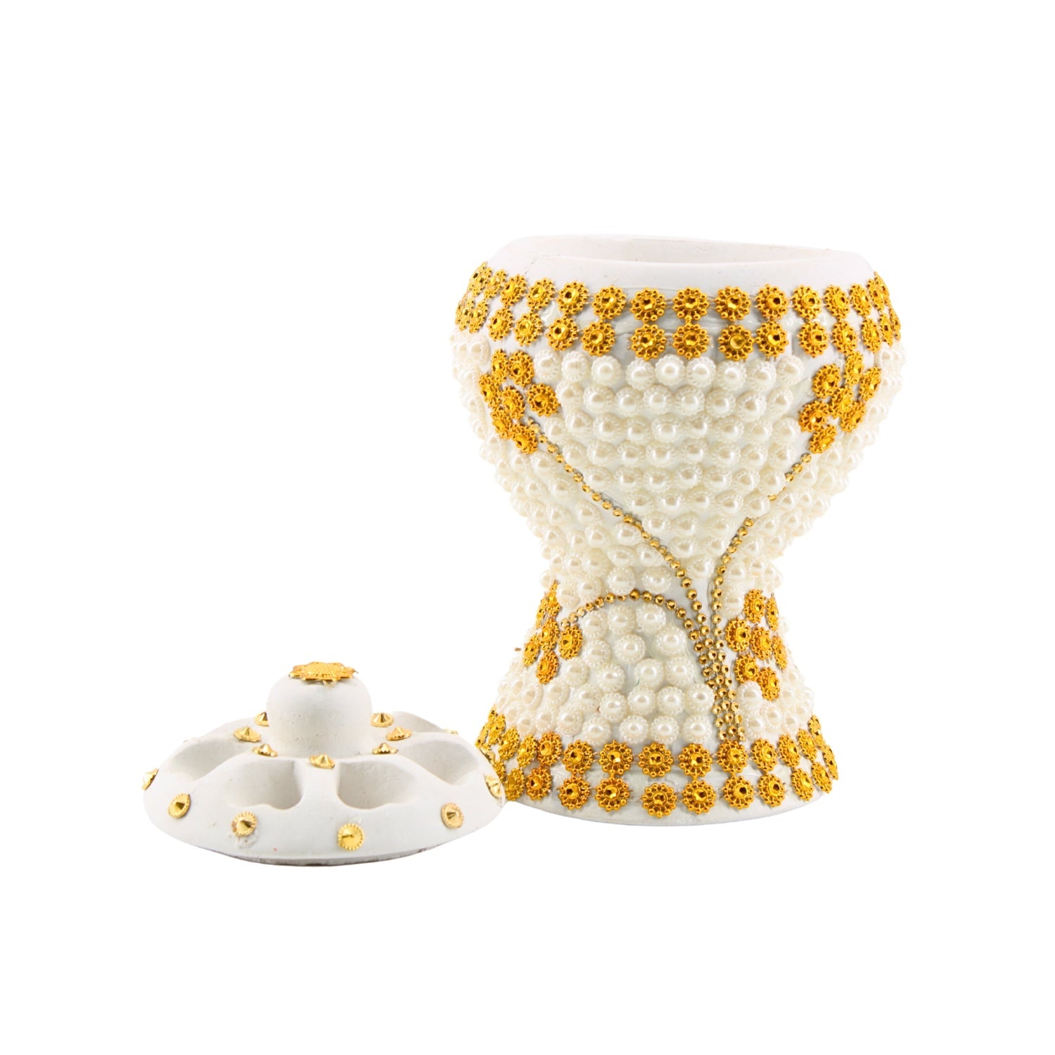 Medium White-Gold Traditional Clay Incense Burner – Unique Designs | www.eladhamdist.com