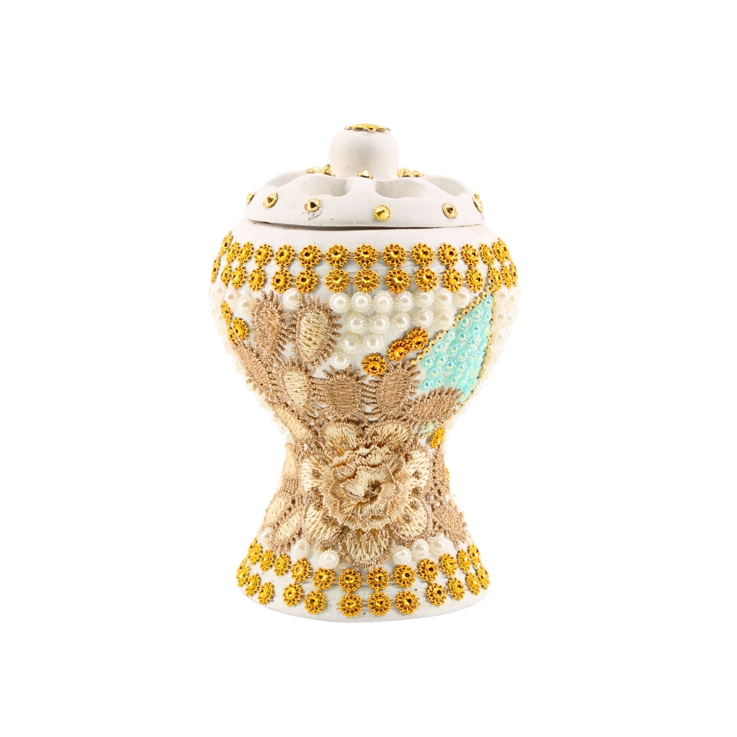 Medium White-Gold Traditional Clay Incense Burner – Unique Designs | www.eladhamdist.com