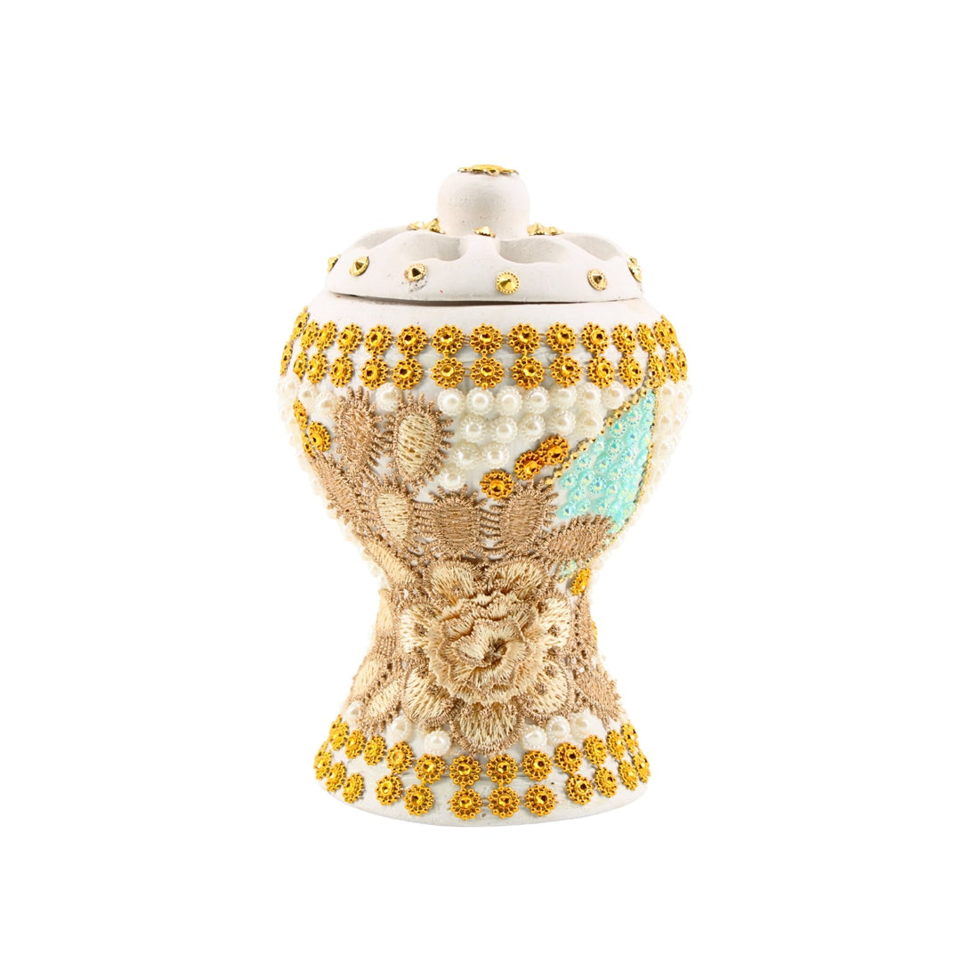 Medium White-Gold Traditional Clay Incense Burner – Unique Designs | www.eladhamdist.com