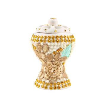 Medium White-Gold Traditional Clay Incense Burner – Unique Designs | www.eladhamdist.com