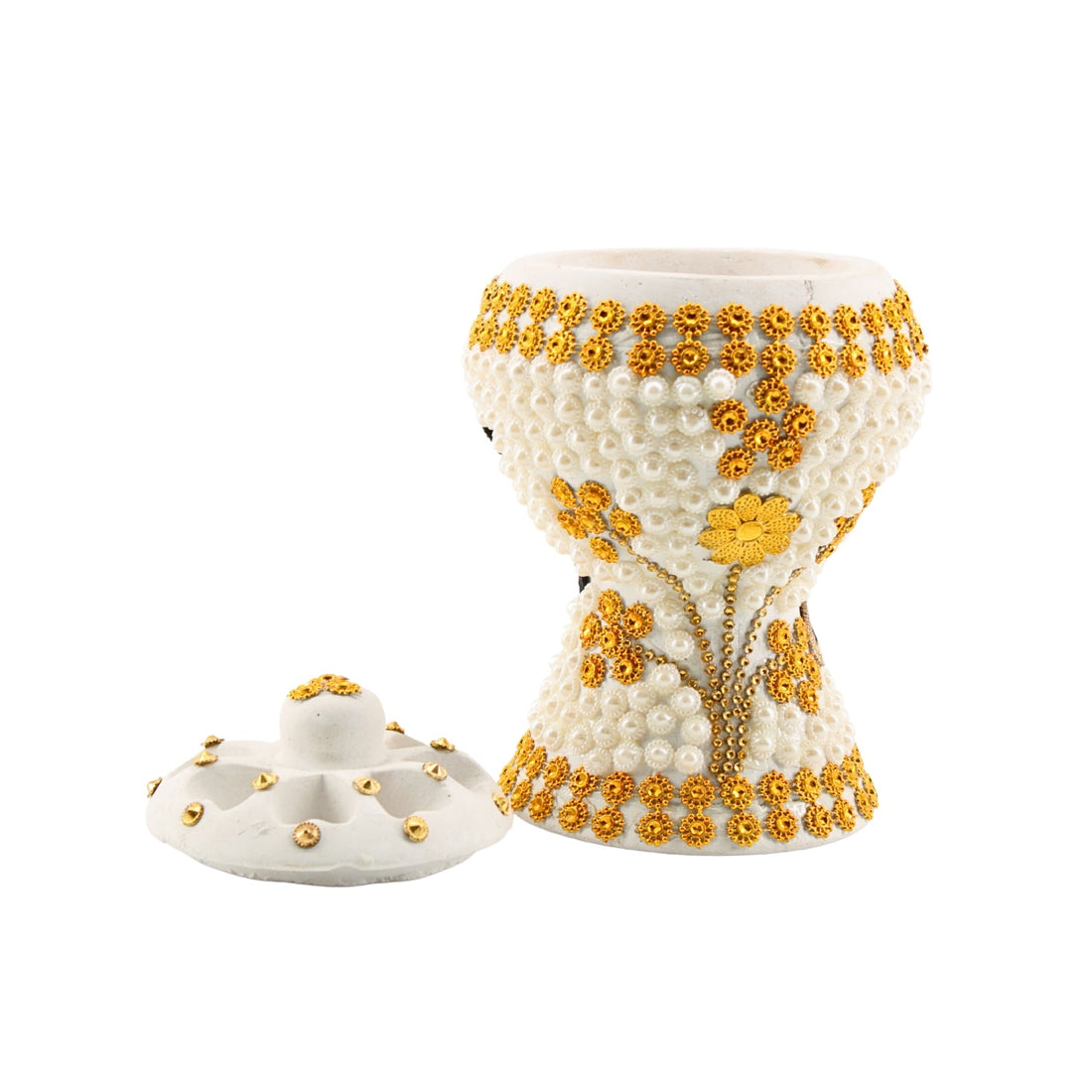 Medium White-Gold Traditional Clay Incense Burner – Unique Designs | www.eladhamdist.com