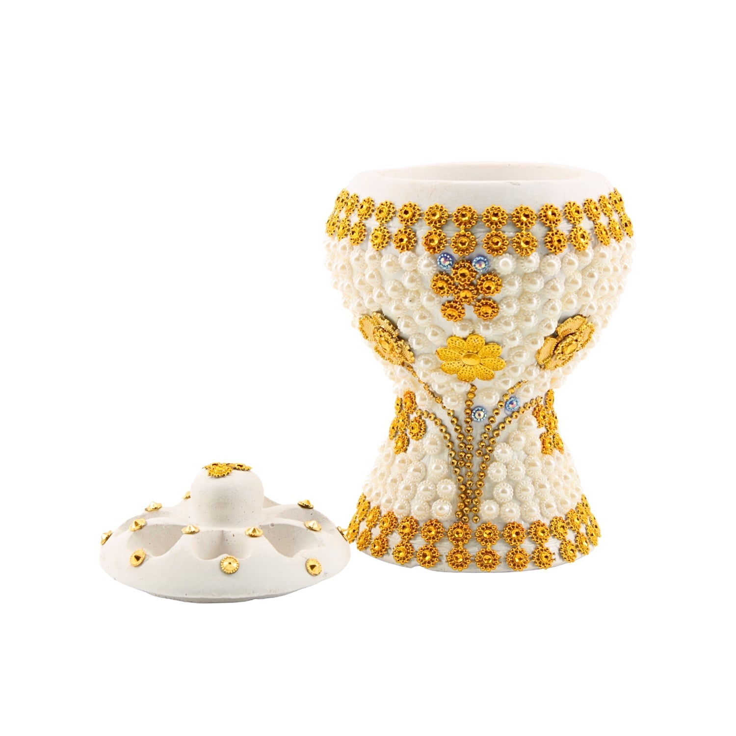 Medium White-Gold Traditional Clay Incense Burner – Unique Designs | www.eladhamdist.com