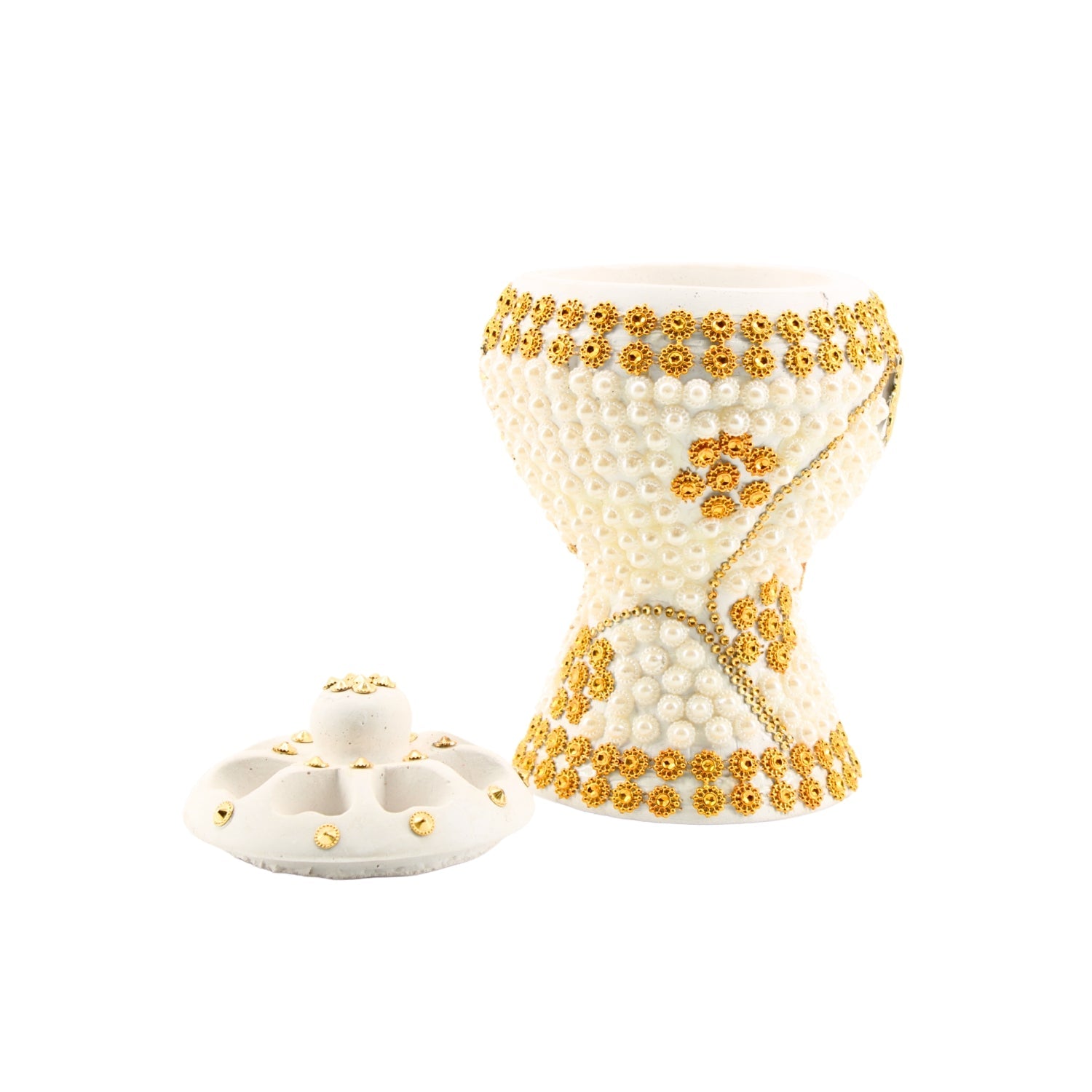 Medium White-Gold Traditional Clay Incense Burner – Unique Designs | www.eladhamdist.com